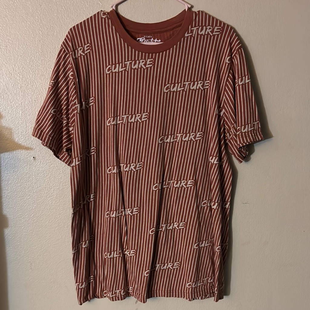 Eighty Eight Brand Culture Brown Striped Mens Shirt Short Sleeve